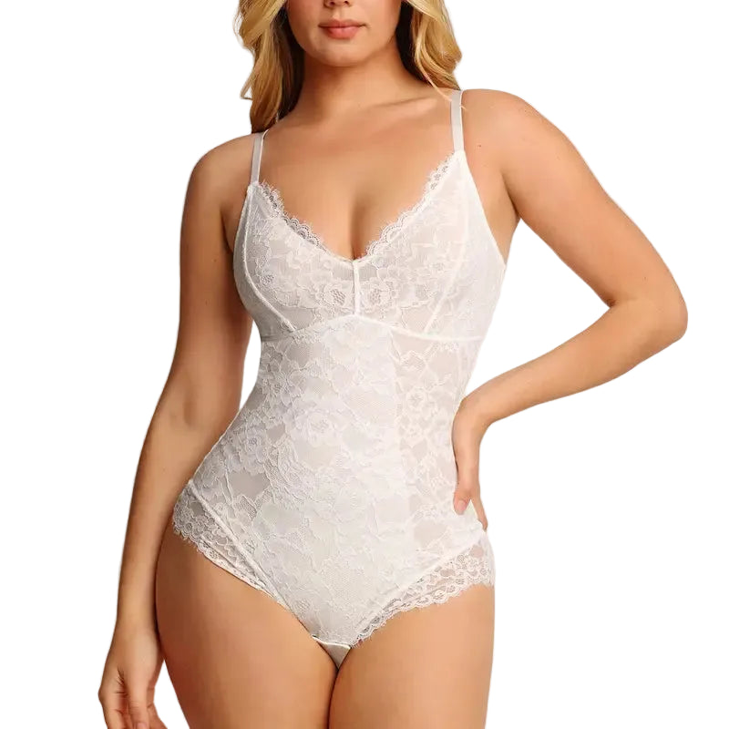 Eleganter Damen Shapewear Body mit Spitze und V Ausschnitt