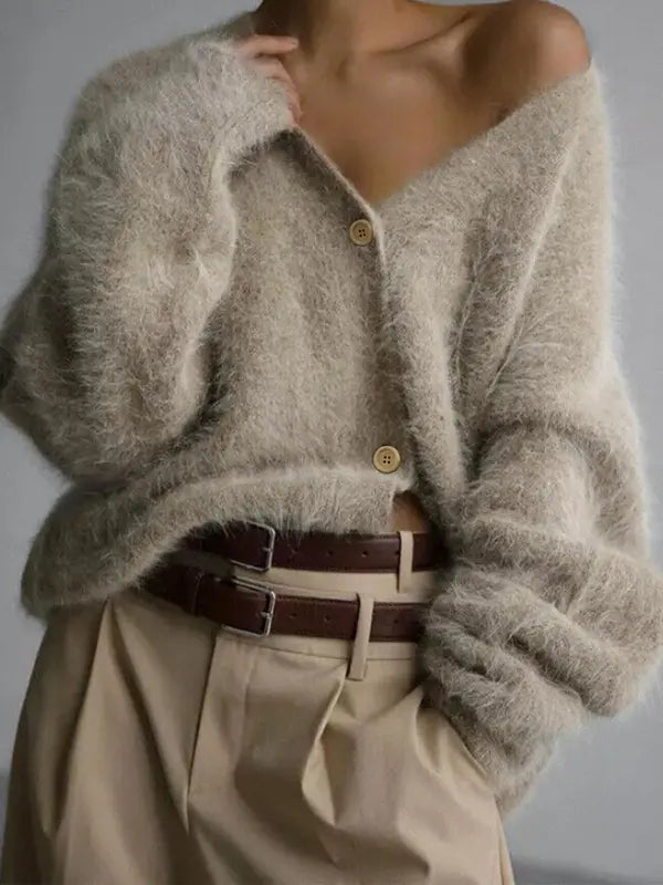 Eleganter Damen Strick Cardigan mit Knopfleiste, V Ausschnitt und Drop Shoulder