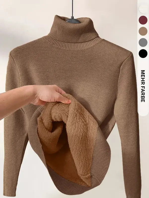 Damen Thermo Strickpullover mit hohem Kragen und überschnittenen Schultern für Herbst & Winter