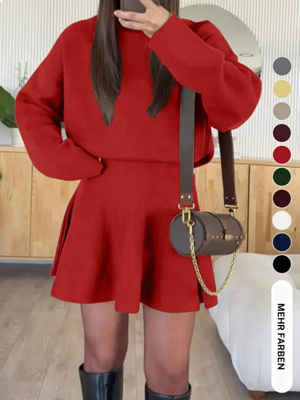 Elegantes Damen Strickkleid mit halbhohem Kragen und langen Ärmeln