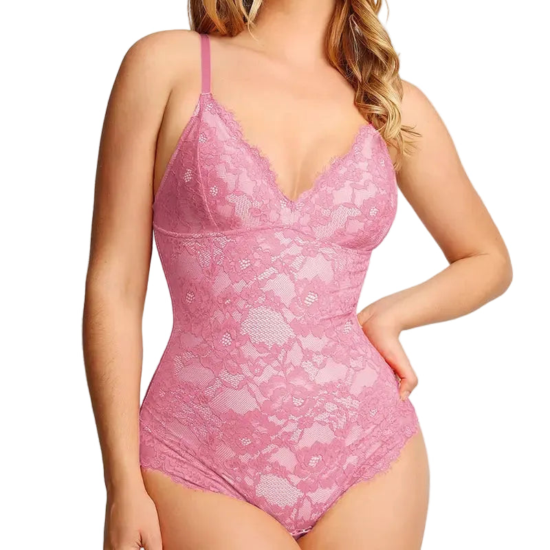 Eleganter Damen Shapewear Body mit Spitze und V Ausschnitt