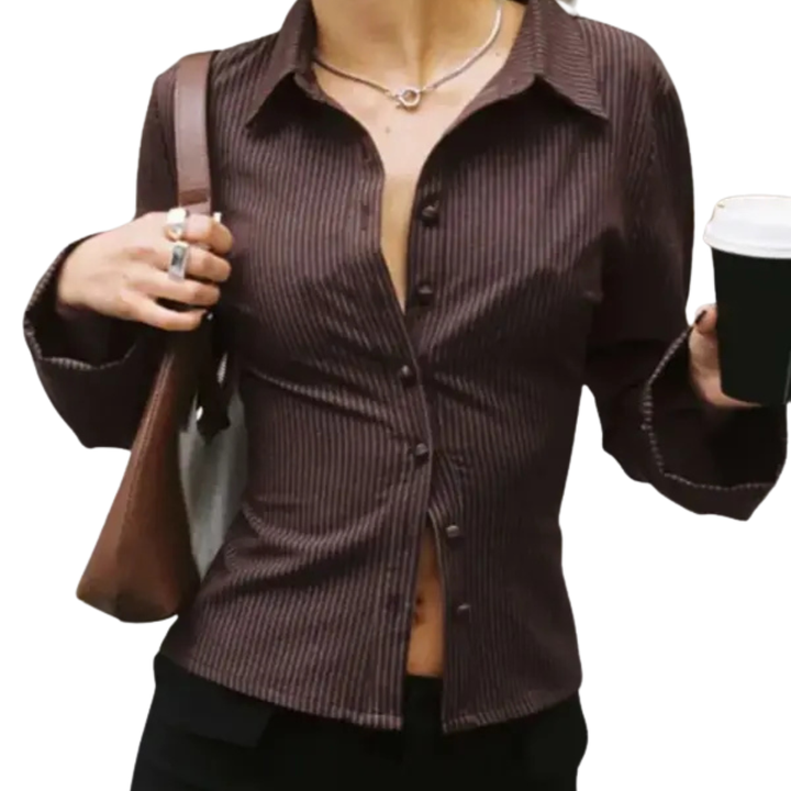 Damen Gestreiftes Langarmhemd mit Knopfleiste für den Alltag
