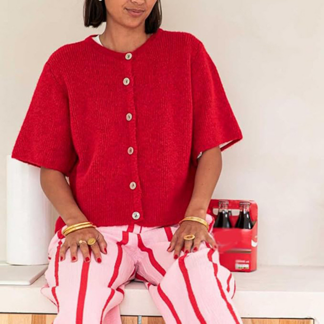 VISAIA™ – Leichter Kurzarm-Button-Down-Cardigan