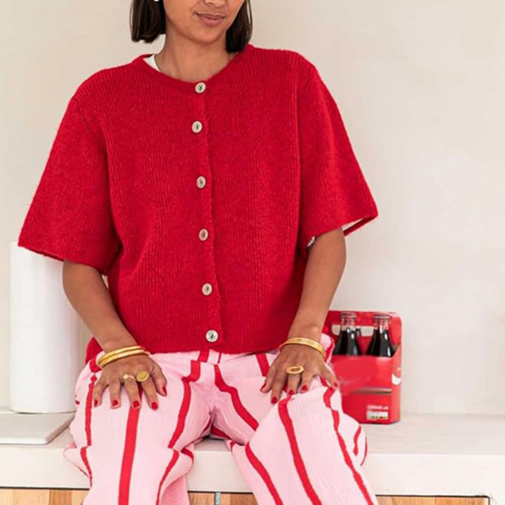 VISAIA™ – Leichter Kurzarm-Button-Down-Cardigan