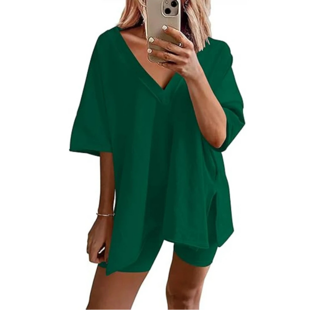 RAMLYN™ – Lässiger Oversized V-Ausschnitt und Shorts-Set