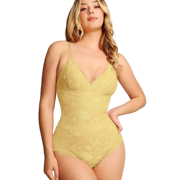 Eleganter Damen Shapewear Body mit Spitze und V Ausschnitt