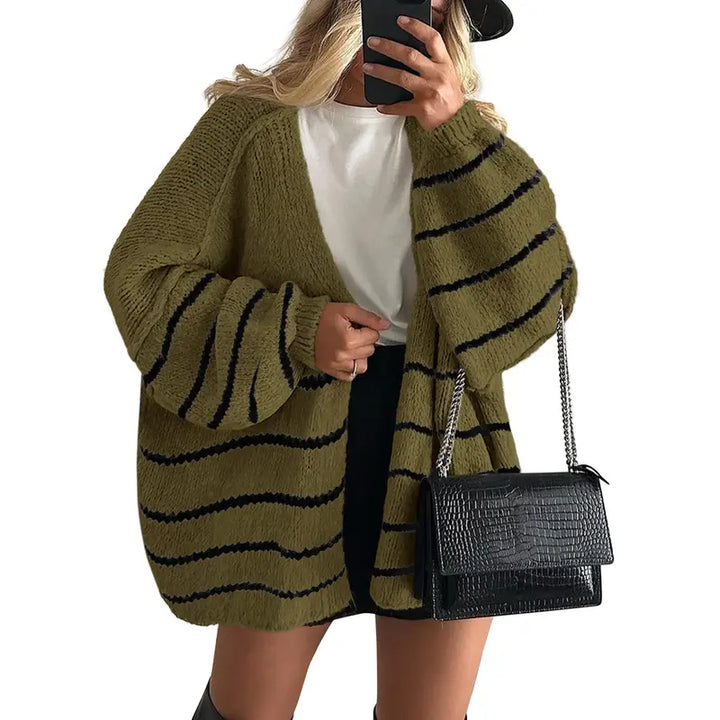 Gemütlicher Damen Oversized Strickcardigan mit Laternenärmeln und offenem Front für den Herbst