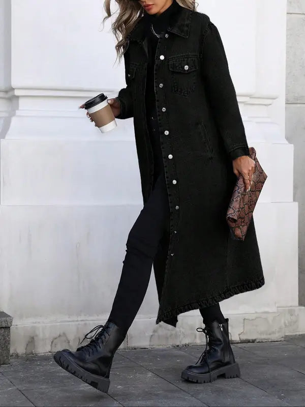 Damen Jeansjacke mit Knopfleiste und langen Ärmeln