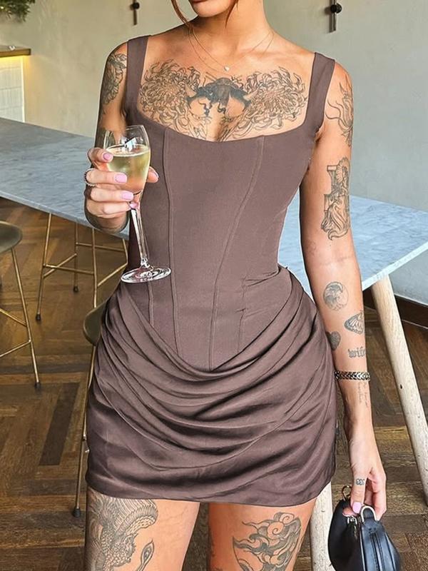Sexy Fischgräten-Raffung Drawstring Mini Korsett Bodycon Party Kleid