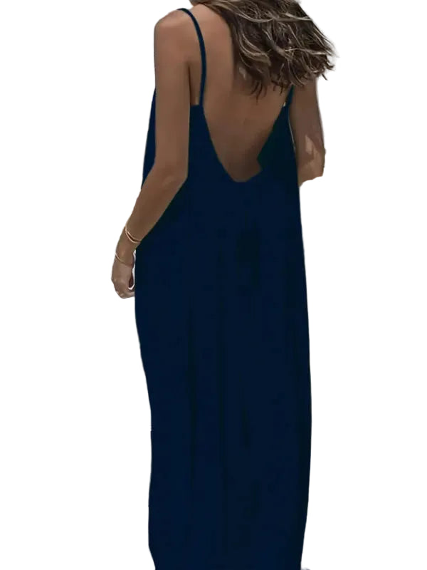 Damen Rückenfreies Trägerkleid in Uni Farbe, ärmelloses Sommerkleid