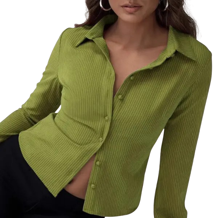 Damen Gestreiftes Langarmhemd mit Knopfleiste für den Alltag