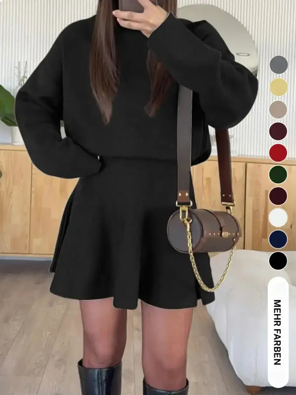 Elegantes Damen Strickkleid mit halbhohem Kragen und langen Ärmeln