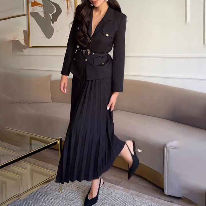 EMILIE™ - Schicker Blazer mit Gürtel & Faltenrock-Set