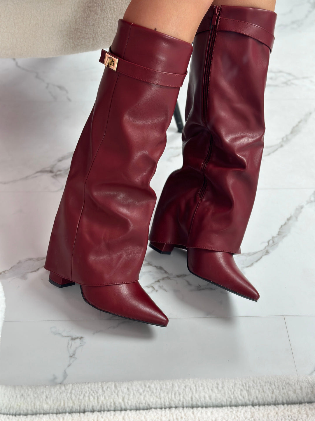 ELOISE™ - Burgunderfarbene Lederstiefel