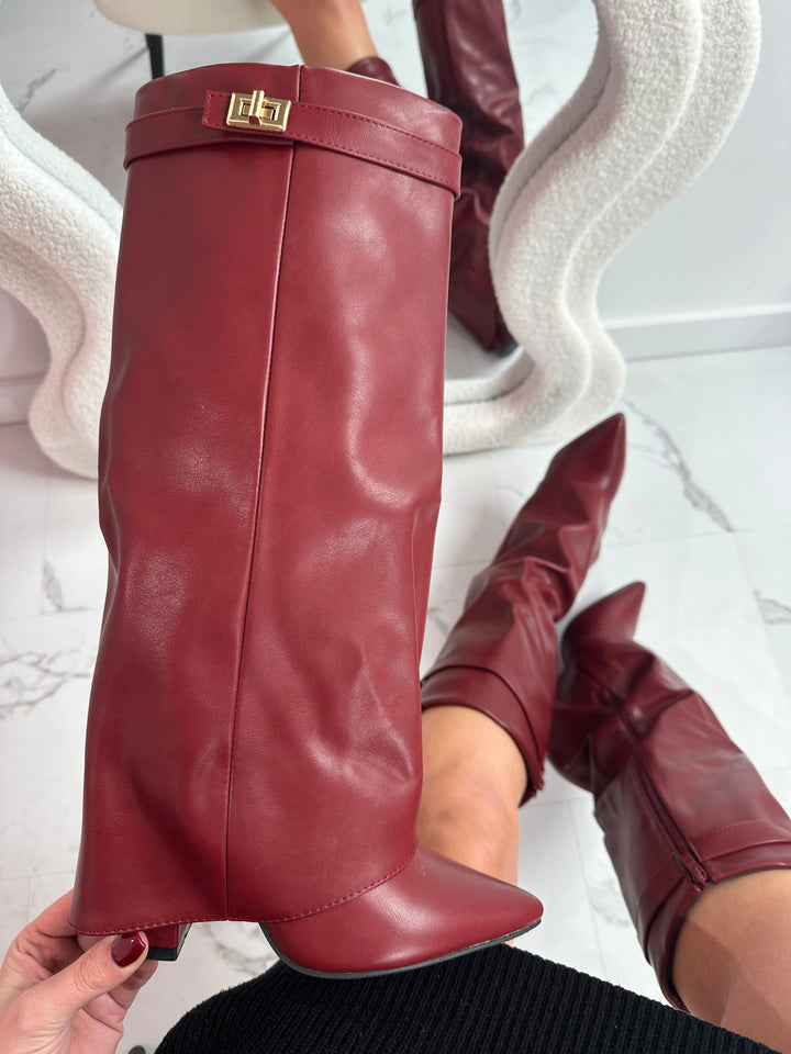 ELOISE™ - Burgunderfarbene Lederstiefel
