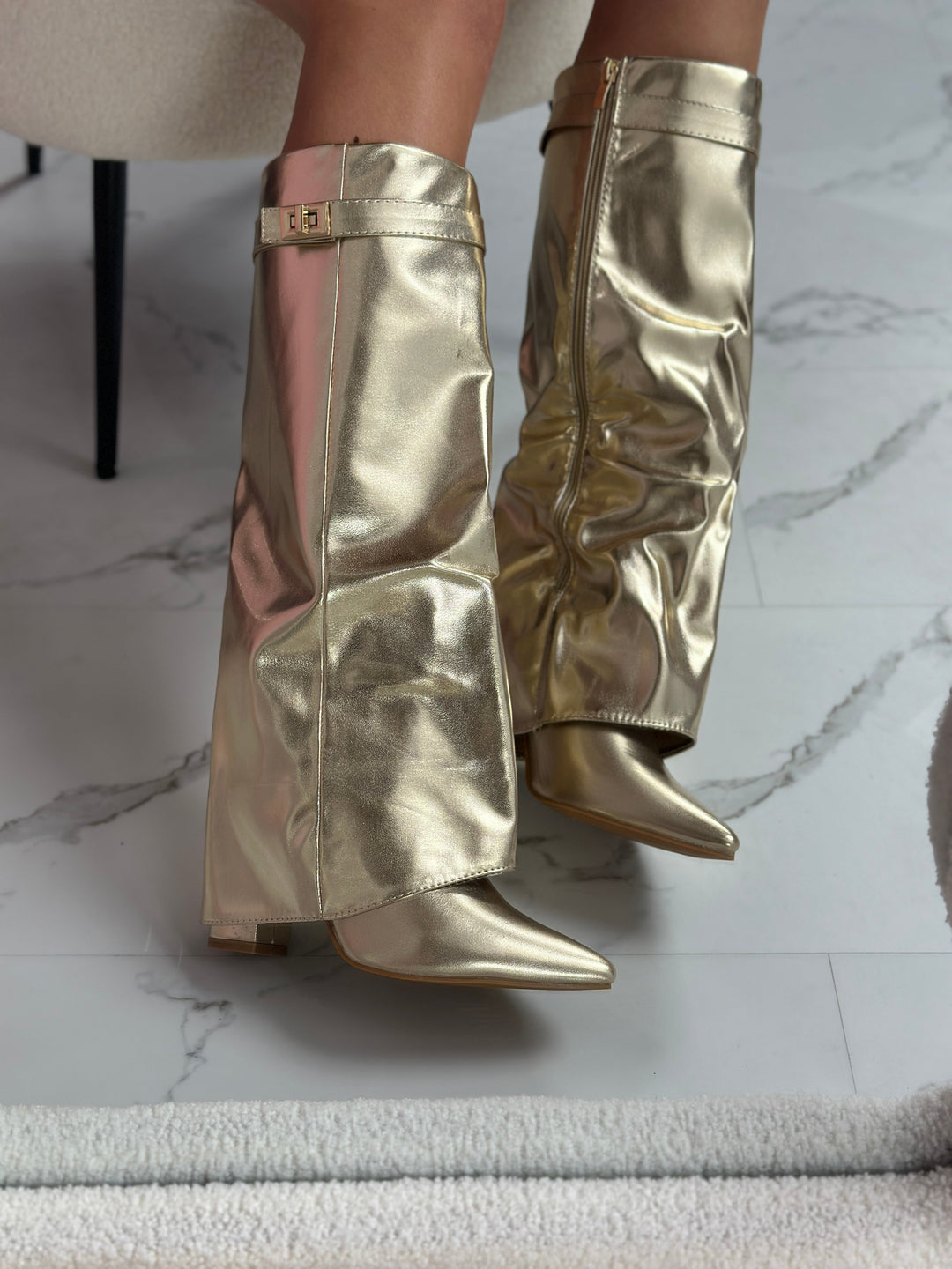 SERAPHINA™ - Goldene Lederstiefel