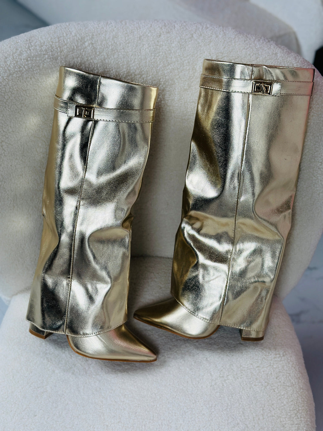 SERAPHINA™ - Goldene Lederstiefel