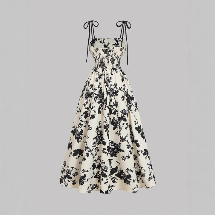 DAHLIANA™ - Elegantes Sommer-Blumen-Tie-Schulter-Kleid