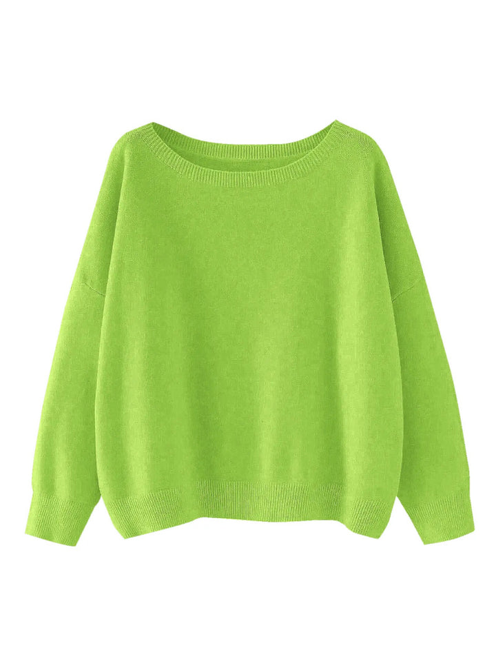 Einfaches Damen Strickoberteil mit Rundhalsausschnitt, lässiger Langarm Jumper