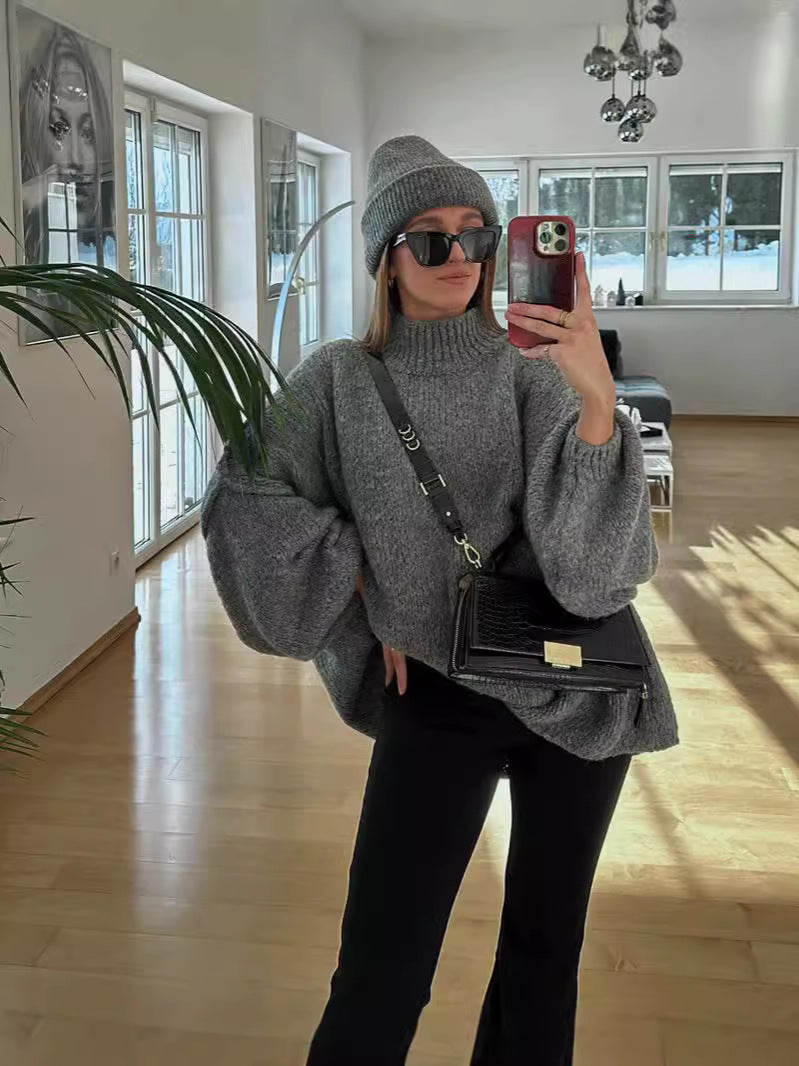 Batwing-Hals Langarm-Rippstrick-Tunika-Pullover für den Herbst