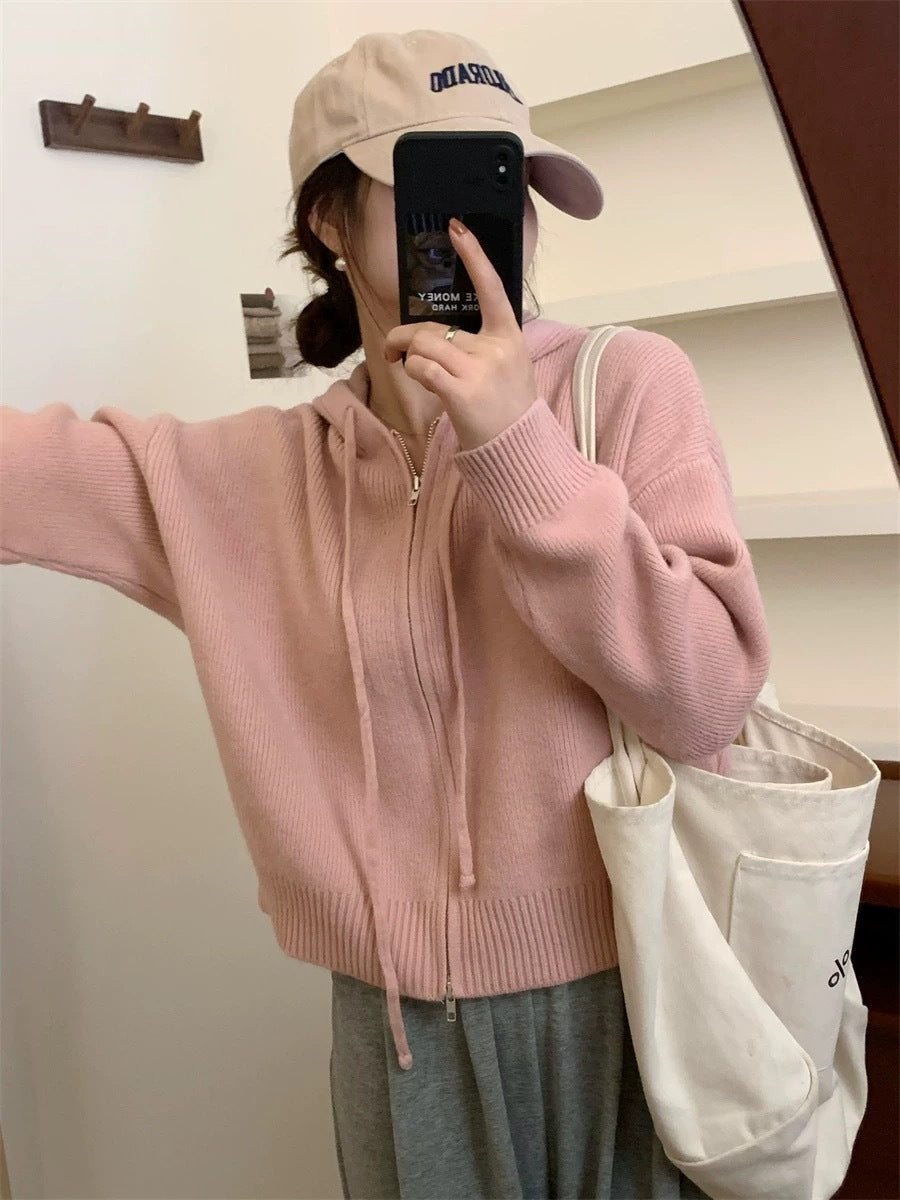 QUESTA™ - Lässiger Reißverschluss Langarm Hoodie Cardigan