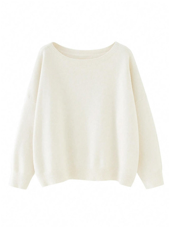 Einfaches Damen Strickoberteil mit Rundhalsausschnitt, lässiger Langarm Jumper