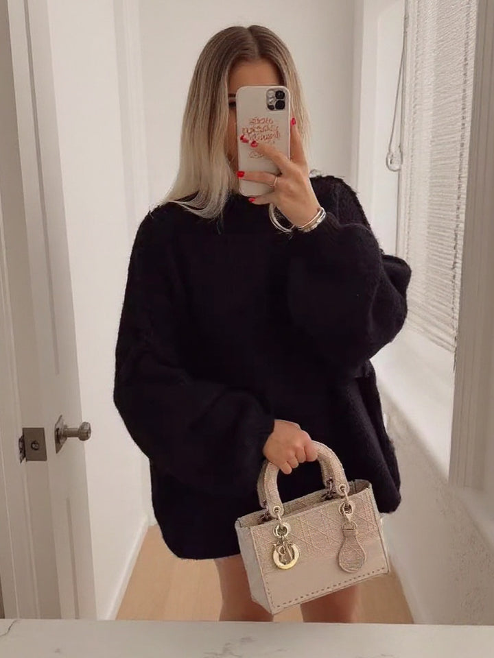 Batwing-Hals Langarm-Rippstrick-Tunika-Pullover für den Herbst