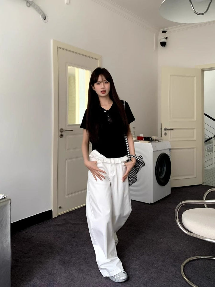 PAISLEY™ – Elegante Jeans mit Spitzenbesatz und weitem Bein