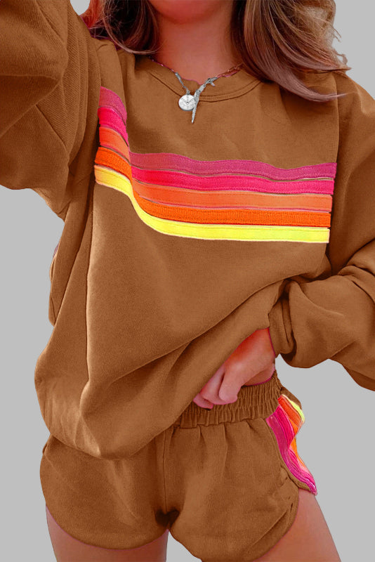 JOVIE™ - Bequemes gestreiftes Rundhalsoberteil und Shorts Schlafanzug-Set