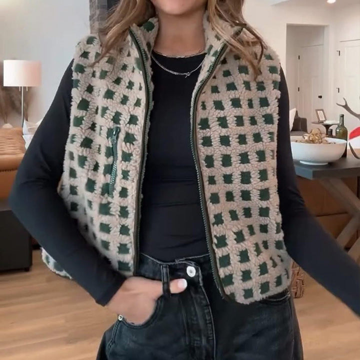 CONCUELO™ – Lässige karierte ärmellose Zip-Weste