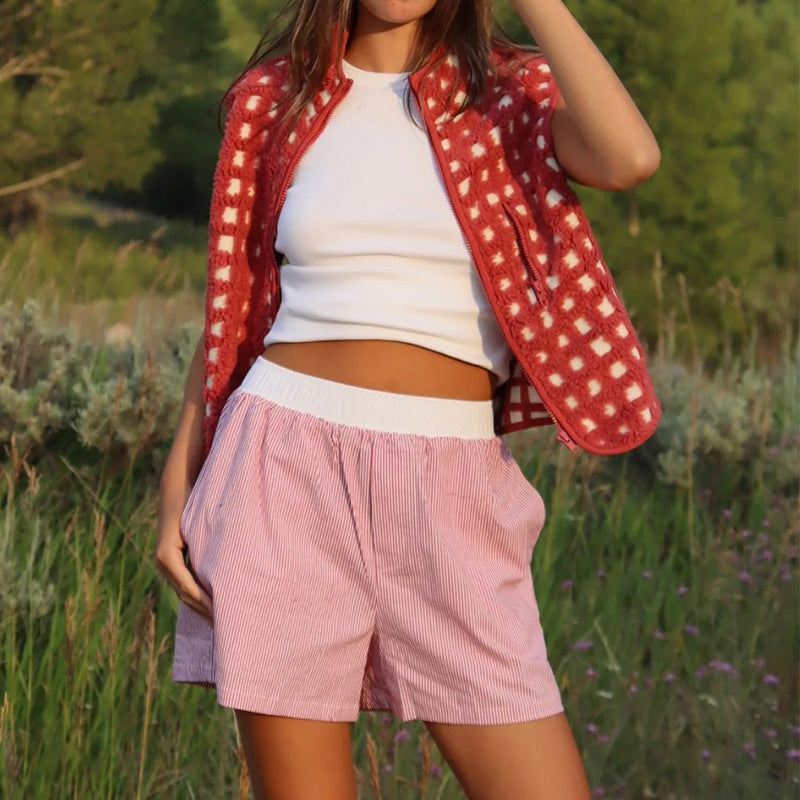 CONCUELO™ – Lässige karierte ärmellose Zip-Weste