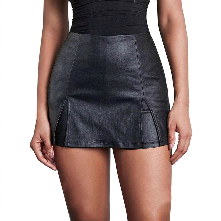 Damen PU Leder A Linien Rock mit niedriger Taille und Falten für Frühling & Sommer