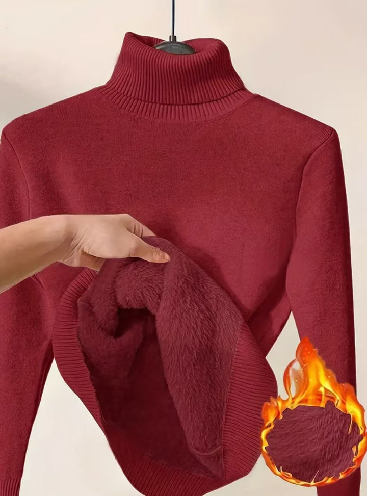 Damen Thermo Strickpullover mit hohem Kragen und überschnittenen Schultern für Herbst & Winter
