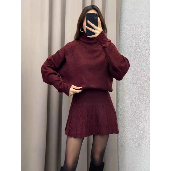Elegantes Damen Strick Set mit hochgeschlossenem Pullover und Minirock für den Alltag