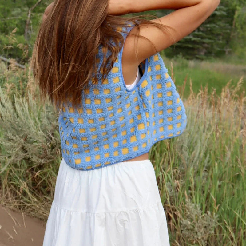 CONCUELO™ – Lässige karierte ärmellose Zip-Weste