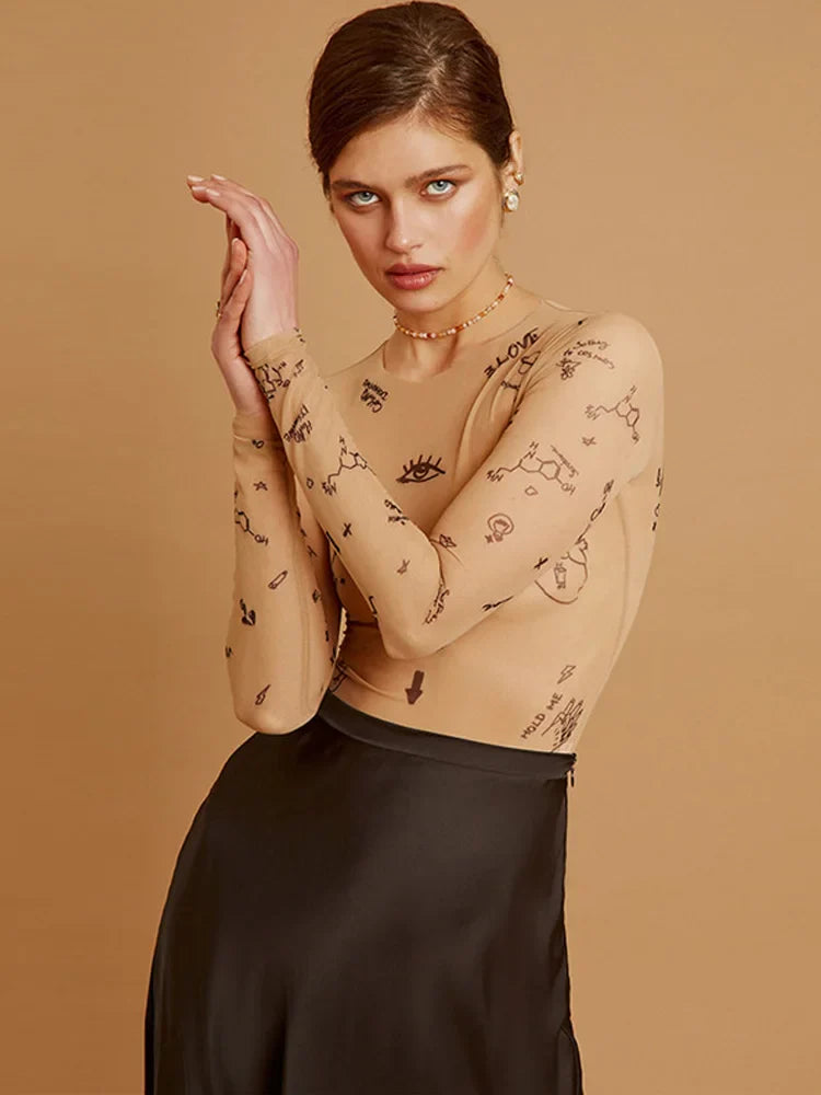 JANELLA™ – Moderner Print-Mesh-Body