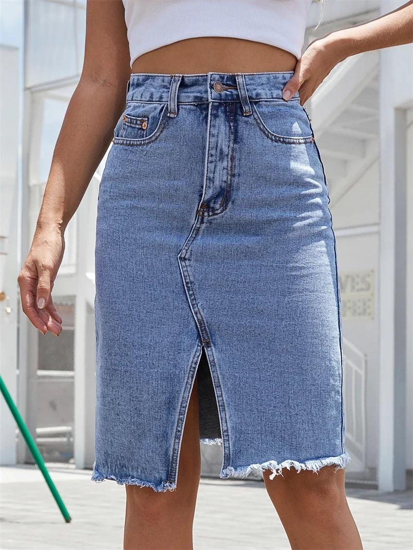 GISELE™ – Lässiger Midirock aus Denim mit Schlitz