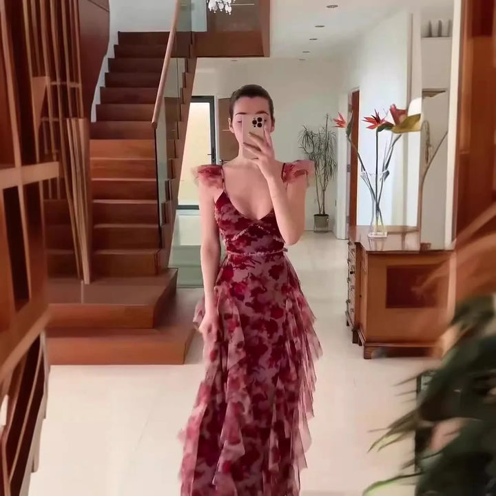 MARIELA™ – Romantisches Floral-Rüsch-Maxikleid