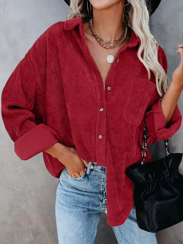 Gemütliches Damen Corduroy Hemd mit Tasche, Drop Shoulder für den Frühling & Herbst