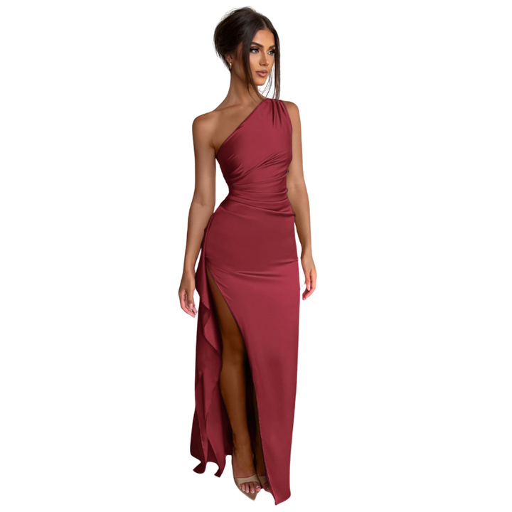 Stilvolles Damen One Shoulder Maxikleid mit hohem Schlitz für Partys und Hochzeiten