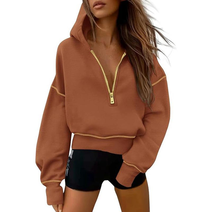 Hoodie Sweatshirt mit Halbzip & Gold Reißverschluss für Winter