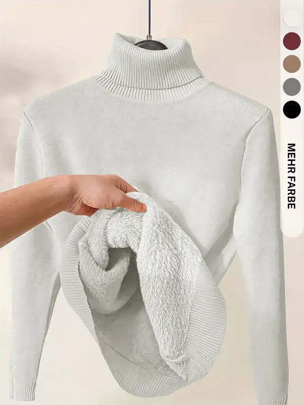 Damen Thermo Strickpullover mit hohem Kragen und überschnittenen Schultern für Herbst & Winter