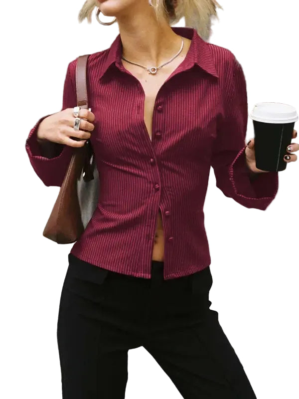 Damen Gestreiftes Langarmhemd mit Knopfleiste für den Alltag