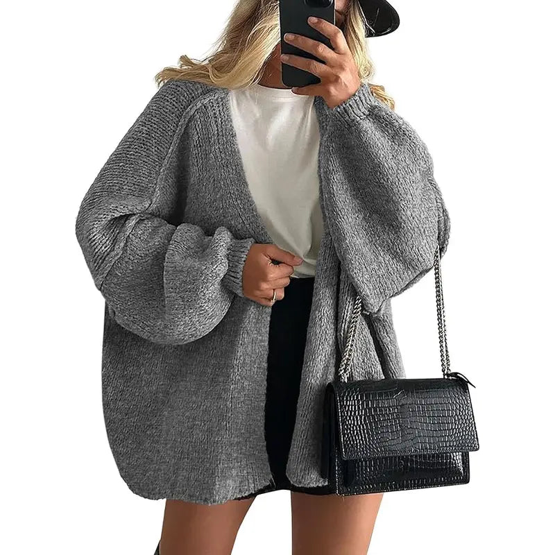 Gemütlicher Damen Oversized Strickcardigan mit Laternenärmeln und offenem Front für den Herbst