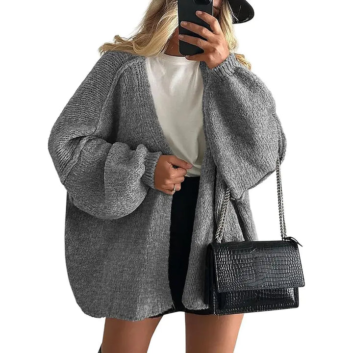 Gemütlicher Damen Oversized Strickcardigan mit Laternenärmeln und offenem Front für den Herbst