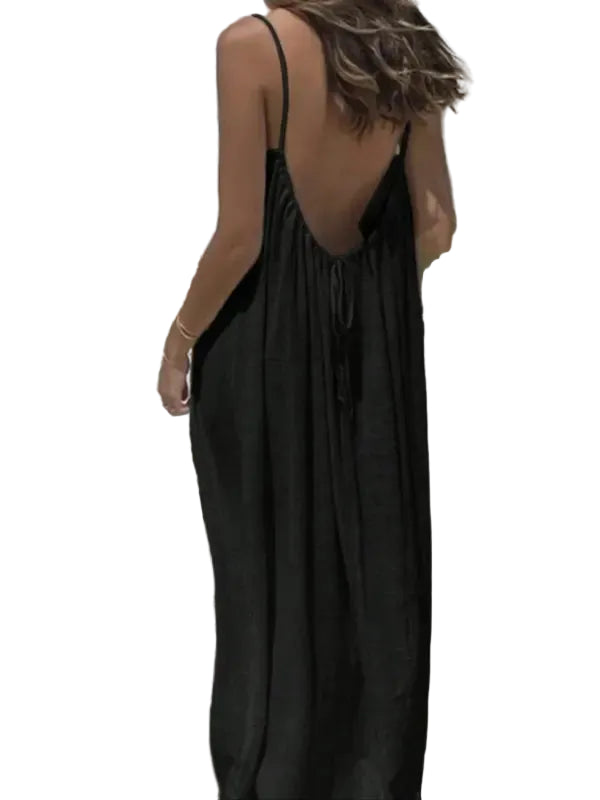 Damen Rückenfreies Trägerkleid in Uni Farbe, ärmelloses Sommerkleid