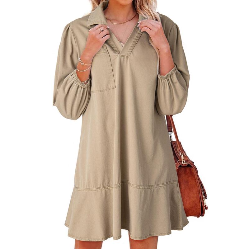 GEMMA™ – Klassisches, sanft gewaschenes Denim-Kleid mit Puffärmeln