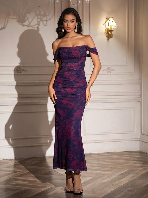 Elegantes Damen One Shoulder Mesh Kleid mit Raffungen, Korsett Design und rückenfreiem Schnitt