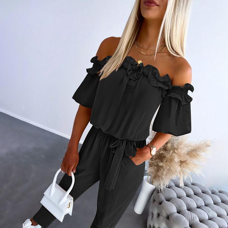 CAMILA™ – Schicker Off-Shoulder Rüschensprunganzug mit Taillenknoten
