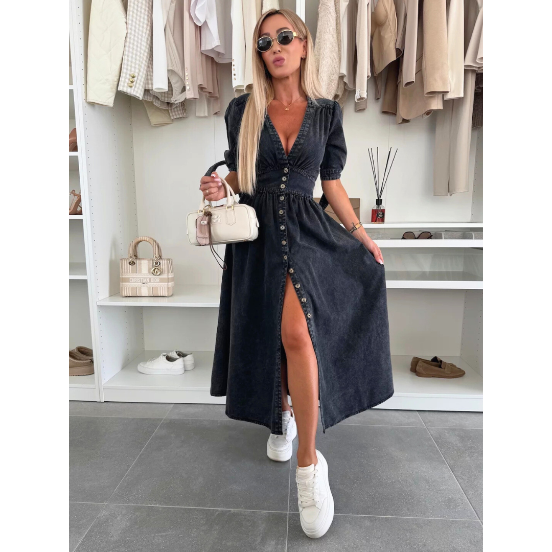 MAELLE™ – Elegantes V-Ausschnitt Midi-Kleid